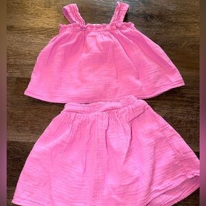 GAP Baby Girls Pink Cotton Tank & Skirt Set